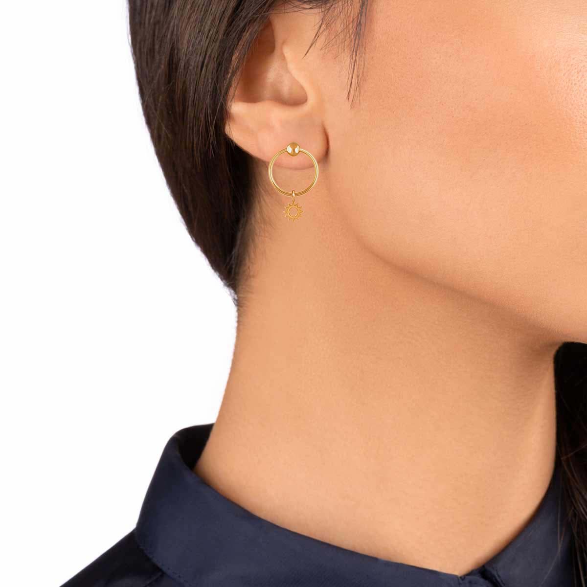 گوشواره طلا تک لنگه ای خورشید و گوی