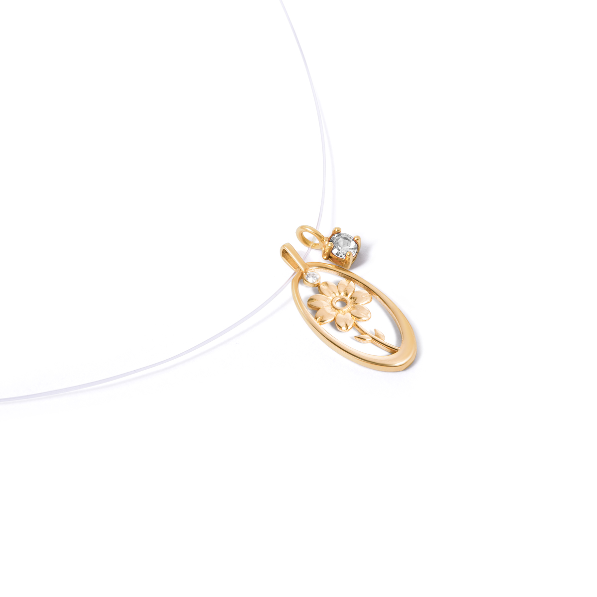 Gold necklace with grass enamel flowers g