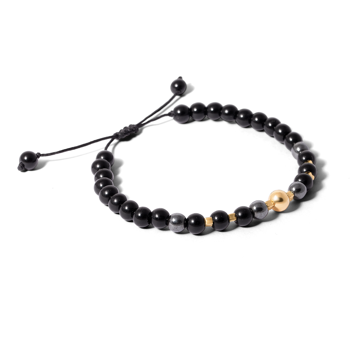 Gold bracelet with ball and cube stones g