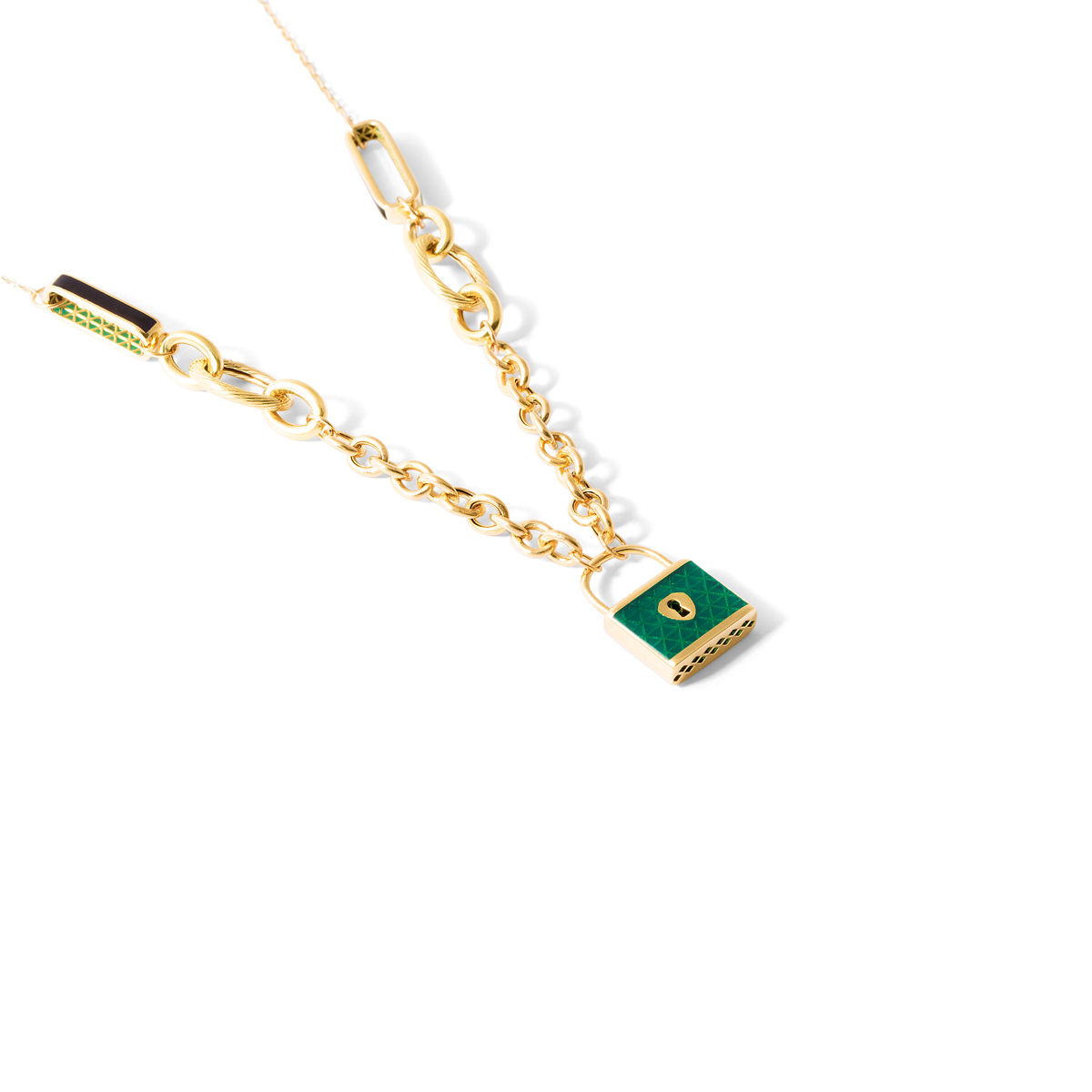 Gold necklace with enamel lock g